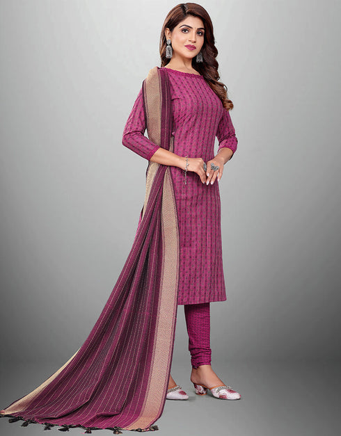 Traditional Party Wear Heavy Salwar Suit Purple Cotton Pant Straight Front View